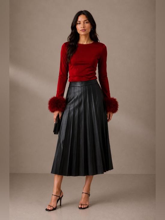 Alice + Olivia Tops - Alice & Olivia Red Fox Fur Cuff Long Sleeve Top